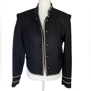 Zara Cropped Jacket Black High Collar Golden Details Long Sleeves - Size Small